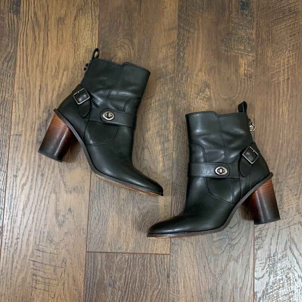 COACH Biker Moto Heel Black Bootie Boots - Picture 5 of 15